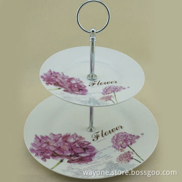 Porcelain 2-tier Cake Stand, Pink Flower, Ideal for Gifts